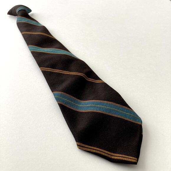 Vintage Snapper Snap On Necktie - Stripes - Brown Teal Gold - Picture 2 of 7